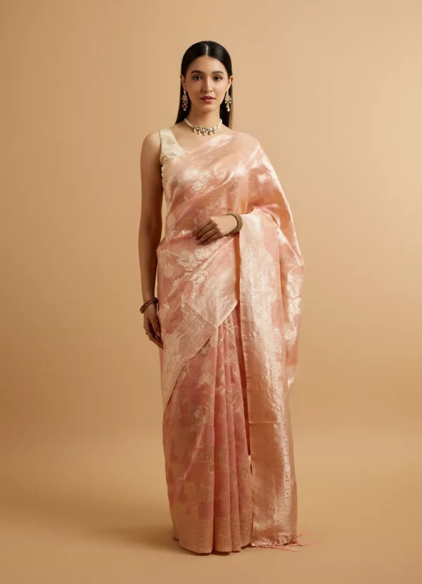 Pink Floral Patterned Saree