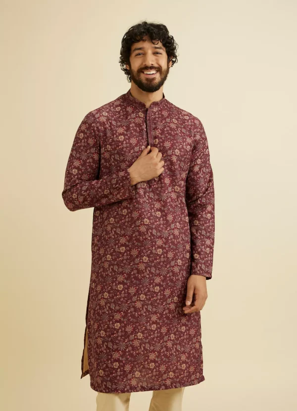Wine Red Bel Buti Printed Kurta Set